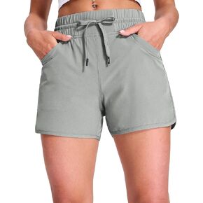 MIER Women's Running Shorts Quick Dry Athletic Workout High Waisted Active Shorts with Liner Zipper Pocket 4 Inch