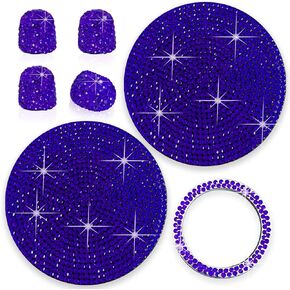 3 Style Bling Car Accessories Set, Car Tire Valve Stem Caps, Car Engine Start Stop Decoration Ring, Crystal Rhinestone Car Cup Holder Coasters, for Women Suits for Most Cars, Trucks and RVs, Blue