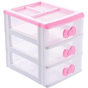 Multi-layers Plastic Storage Cute Locker Decor Mini Drawer Organizer, Kawaii Plastic Dressers with Drawers, Cute Plastic Dresser Kawaii Plastic Drawers for Bathroom, Dorm, Desk, Office (Pink 3 Layers)