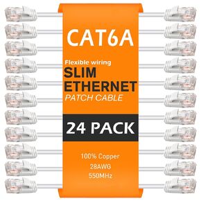 Cat 6A Ethernet Cable 1 ft(24 Pack)- Cat6a Patch Cable 28AWG 10Gbps for Data Centers, Network Patch Cables for Home and Enterprise Network(White, 1FT 24 Pack)