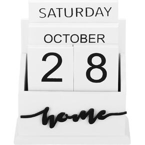 PATIKIL Vintage Wood Block Perpetual Calendar, Wooden Month Week Date Display Blocks for Desk Office Home Decoration Style 3, Brown
