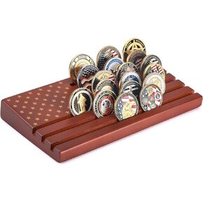 Military Challenge Coin Display Stand 6 Rows Stair Design Solid Wood Coin Holder Rack