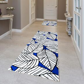 Machine Washable Area Rugs Modern Washable Ultra Thin Rugs and Entryway Rug, Runner Rugs for Hallway Kitchen Bathroom Bedroom 7 x 2.6 Vibrant Modern Blue and White