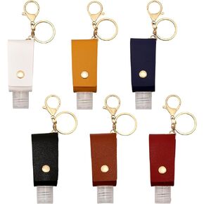 CHGCRAFT 6Colors Hand Sanitizer Leather Keychain Holder Refillable Squeeze Bottles with PU Leather Cover and Keychain Clasp for Handbags Purse Backpack and Keys
