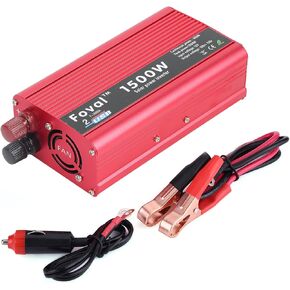 1500W DC 12V to AC 110V High Powder Car Power Converter Inverter Dual USB Adapter with USB Ports Long Cord Cigarette Plug Cable and Battery Clip Cable
