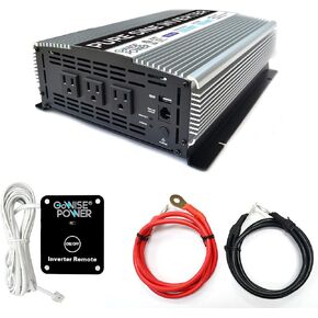 GoWISE Power 2000W Pure Sine Wave Power Inverter 12V DC to 120V AC with 3 AC Outlets + 1 5V USB Port, Remote Switch and 2 Battery Cables (4000W Peak) PS1003, 2021 Version, Grey
