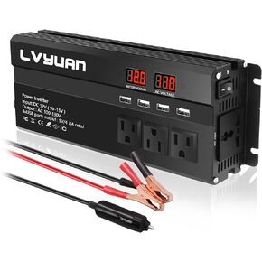 Yinleader Power Inverter 1000Watts Inverter 12V DC to 110V AC Car Converter w/Display 4 AC Outlets 4 USB Port and Cigarette Lighter for Vehicles Laptop Emergency,conversor 12v a 110 carro Inversor