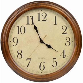 16-Inch Solid Wood Silent Non-Ticking Decorative Wall Clock with Large Arabic Numerals