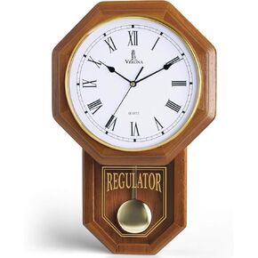 Pendulum Wall Clock Battery Operated - Regulator Clock - Wooden Schoolhouse Wall Clock with Pendulum - Wood Pendulum Clock - Decorative Wall Clocks for Living Room Decor, Home, Office and Gift 18x11