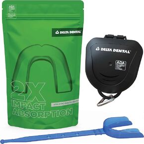 Athletic Sports Mouth Guard - ADA Accepted - 2X The Impact Absorption - Works with Braces 1 Pack Strapped (Adult, Blue Strapped)