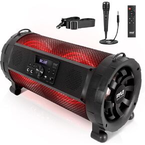 Pyle Boombox Street Blaster Stereo Speaker - Portable Wireless 300 Watt Power FM Radio / MP3 System with Wired Microphones, Remote, LED Lights & Rechargeable Battery, PBMSPG190.5