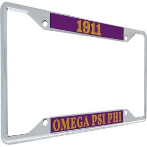 إطار لوحة ترخيص معدنية Omega Psi Phi للجزء الأمامي والخلفي للسيارة سيجما (معدن - السنة/الاسم)