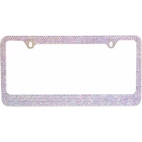 BLVD-LPF OBEY YOUR LUXURY Popular Bling 7 صفوف لون شفاف كريستال معدني كروم إطار لوحة ترخيص مع أغطية لولبية - إطار واحد