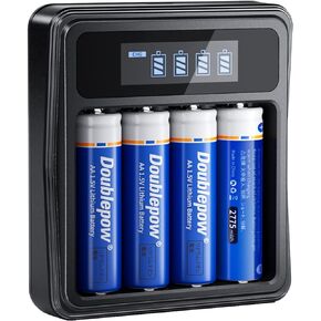 Rechargeable AA Lithium Batteries 1.5V with Charger, 4 Bay Individual Battery Charger,Fast Charging,4 Pack