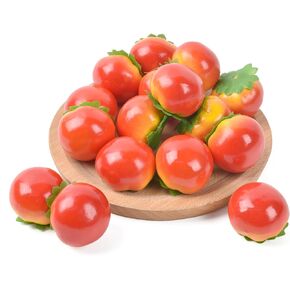 Mini Artificial Tomato 40PCS, Red Fake Tomatoes Simulation Fruit Model Faux Photography Props Ornament for Home Kitchen Tabletop Harvest Festival Decorations