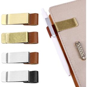 Pen Loop Holder, 4Pcs PU Leather Retro Notebook Pen Holder Pen Loop with Clips for Journal Notebook Planner Clipboard Office Pocket, Fit Most Pen Size