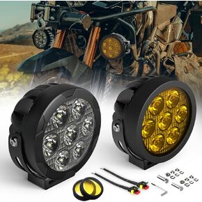 BraveWAY Motorcycle Fog Lights 60W 18000LM 5 Modes Strobe LED Driving Spotlight Auxiliary with Amber White Dual Color Offroad Aux Light Plug and Play Wiring Harness Kit and 2 Mounting Brackets