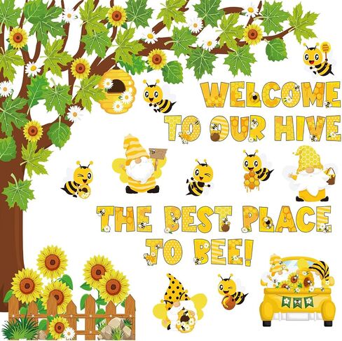 104 Pcs Classroom Tree Bulletin Board Set Bee Sunflower Bulletin Boards Decoration Cutouts Spring Summer Tree Bulletin Board Leaves Cutout for Classroom Window Wall Home Office School Decor in Saudi Arabia