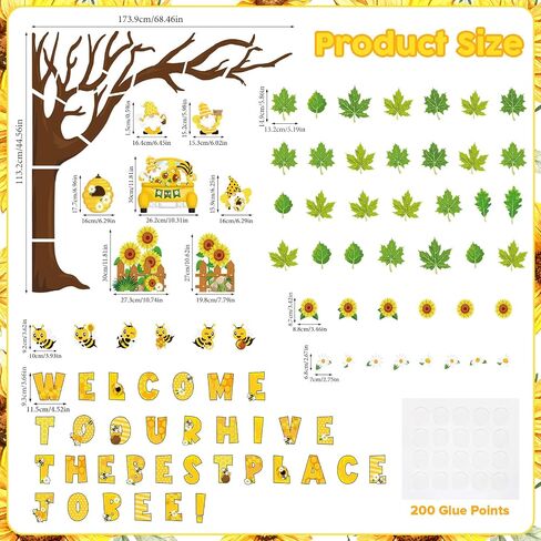 104 Pcs Classroom Tree Bulletin Board Set Bee Sunflower Bulletin Boards Decoration Cutouts Spring Summer Tree Bulletin Board Leaves Cutout for Classroom Window Wall Home Office School Decor in Saudi Arabia