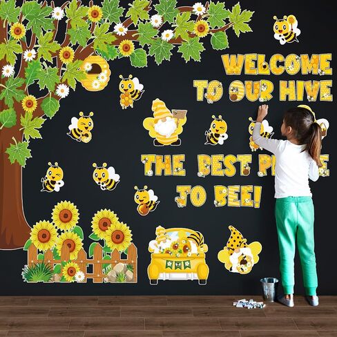 104 Pcs Classroom Tree Bulletin Board Set Bee Sunflower Bulletin Boards Decoration Cutouts Spring Summer Tree Bulletin Board Leaves Cutout for Classroom Window Wall Home Office School Decor in Saudi Arabia