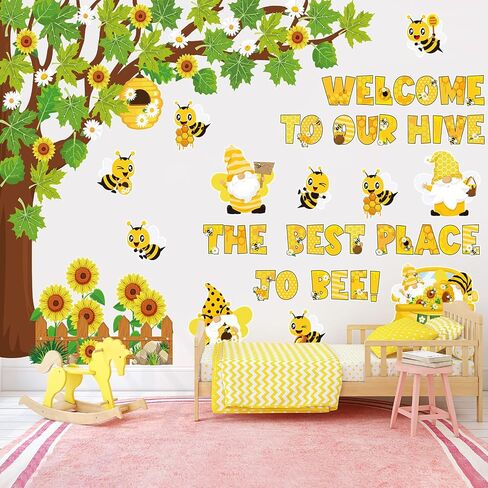 104 Pcs Classroom Tree Bulletin Board Set Bee Sunflower Bulletin Boards Decoration Cutouts Spring Summer Tree Bulletin Board Leaves Cutout for Classroom Window Wall Home Office School Decor in Saudi Arabia