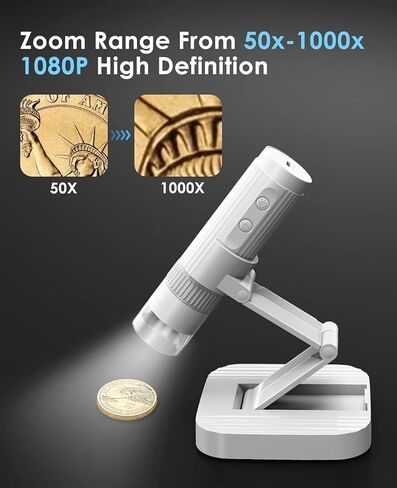 مجهر رقمي USB (لون أبيض تكبير 50X-1000X HD، اتصال USB سلكي، 8 مصابيح LED، مكبر محمول، مجهر USB محمول للعملات المعدنية لأجهزة الكمبيوتر التي تعمل بنظام Windows وiOS (بدون وظيفة لاسلكية) in Kuwait