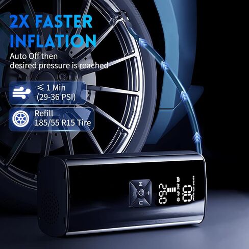 Tire Inflator Portable Air Compressor 150PSI Electric Air Pump for Car Tires, 2X Faster Inflation Cordless Air Compressor with Digital Pressure Gauge for Cars, Motorcycle, Bike, Ball in Kuwait