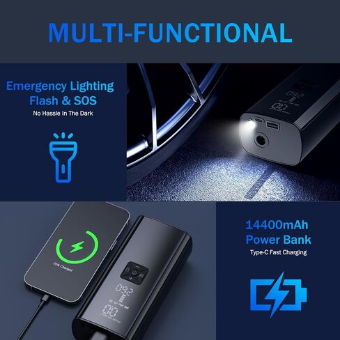 Tire Inflator Portable Air Compressor 150PSI Electric Air Pump for Car Tires, 2X Faster Inflation Cordless Air Compressor with Digital Pressure Gauge for Cars, Motorcycle, Bike, Ball in Kuwait