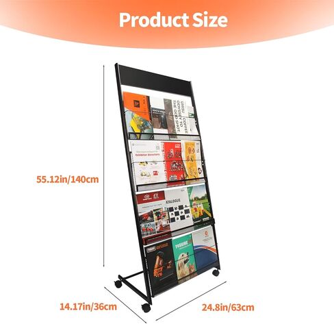 Magazine Rack Floor-Standing 3-Layer, 19" Wx47 H Brochure Display Stand Tiered Design,High-Hardness Metal Magazine Display Rack,Suitable for Exhibitions,Shopping Malls, Offices-Black in Saudi Arabia