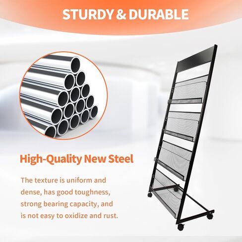 Magazine Rack Floor-Standing 3-Layer, 19" Wx47 H Brochure Display Stand Tiered Design,High-Hardness Metal Magazine Display Rack,Suitable for Exhibitions,Shopping Malls, Offices-Black in Saudi Arabia