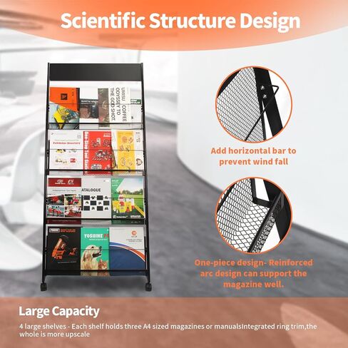 Magazine Rack Floor-Standing 3-Layer, 19" Wx47 H Brochure Display Stand Tiered Design,High-Hardness Metal Magazine Display Rack,Suitable for Exhibitions,Shopping Malls, Offices-Black in Saudi Arabia