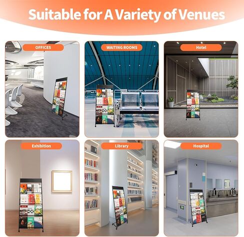 Magazine Rack Floor-Standing 3-Layer, 19" Wx47 H Brochure Display Stand Tiered Design,High-Hardness Metal Magazine Display Rack,Suitable for Exhibitions,Shopping Malls, Offices-Black in Saudi Arabia