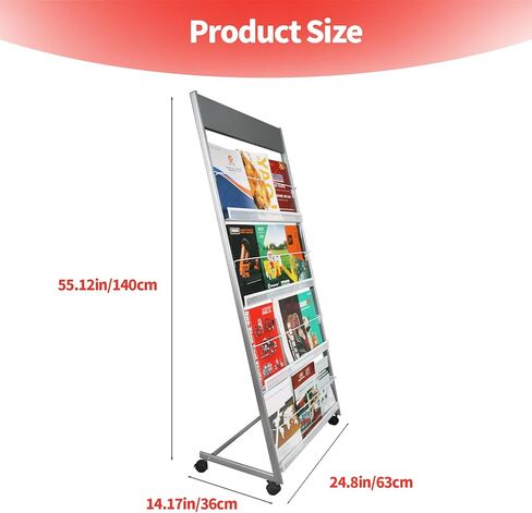 Magazine Rack Floor-Standing 3-Layer, 19" Wx47 H Brochure Display Stand Tiered Design,High-Hardness Metal Magazine Display Rack,Suitable for Exhibitions,Shopping Malls, Offices-Black in Kuwait
