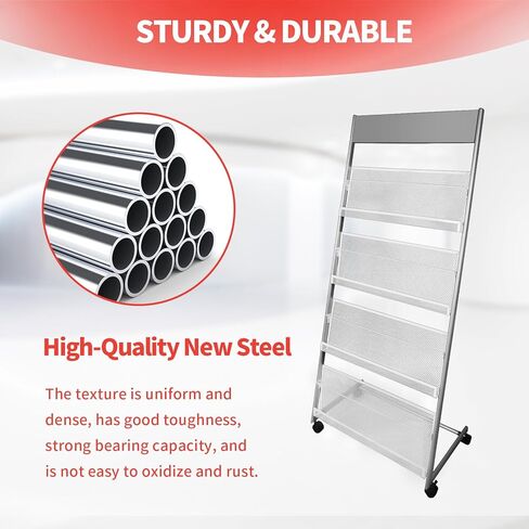 Magazine Rack Floor-Standing 3-Layer, 19" Wx47 H Brochure Display Stand Tiered Design,High-Hardness Metal Magazine Display Rack,Suitable for Exhibitions,Shopping Malls, Offices-Black in Kuwait