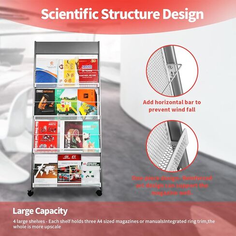 Magazine Rack Floor-Standing 3-Layer, 19" Wx47 H Brochure Display Stand Tiered Design,High-Hardness Metal Magazine Display Rack,Suitable for Exhibitions,Shopping Malls, Offices-Black in Kuwait