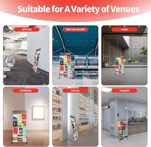 Magazine Rack Floor-Standing 3-Layer, 19" Wx47 H Brochure Display Stand Tiered Design,High-Hardness Metal Magazine Display Rack,Suitable for Exhibitions,Shopping Malls, Offices-Black in Kuwait