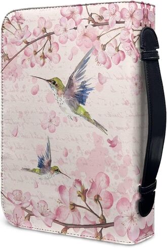 أغطية الكتاب المقدس المطبوعة باللون الوردي من Hummingbird للنساء والرجال من جلد البولي يوريثان، حقيبة الكتاب المقدس مع مقبض حقيبة حمل الكتاب المقدس بسحاب غطاء الكتاب المقدس لمستلزمات دراسة الكتاب المقدس، مقاس XL in Kuwait