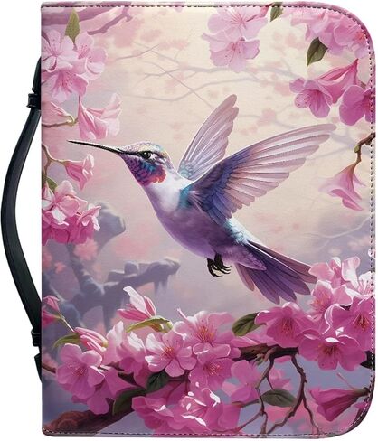 Hummingbird Floral Pink Print Bible Covers for Women Men PU Leather Bible Case Bible Bag with Handle Bible Tote Bag Zipper Bible Cover for Bible Study Supplies, XL in Kuwait