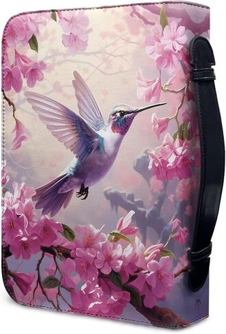 Hummingbird Floral Pink Print Bible Covers for Women Men PU Leather Bible Case Bible Bag with Handle Bible Tote Bag Zipper Bible Cover for Bible Study Supplies, XL in Kuwait