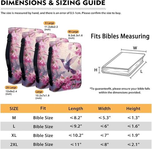 Hummingbird Floral Pink Print Bible Covers for Women Men PU Leather Bible Case Bible Bag with Handle Bible Tote Bag Zipper Bible Cover for Bible Study Supplies, XL in Kuwait