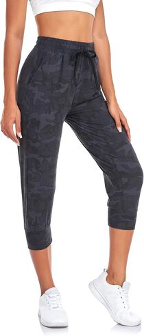 ULLSOFT Capri Sweatpants for Women-Womens Joggers with Pockets High Waisted Lounge Pants for Yoga Workout Running(Black Camo-M(Capri)) in Kuwait