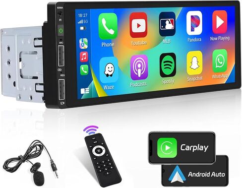 راديو سيارة ستيريو بشاشة لمس 6.9 بوصات من Apple Carplay مع بلوتوث 5.0 يدعم Android Auto Mirror Link FM EQ SWC، مستقبل صوت السيارة مع USB/SWC/MIC/TF/AUX-in in Kuwait
