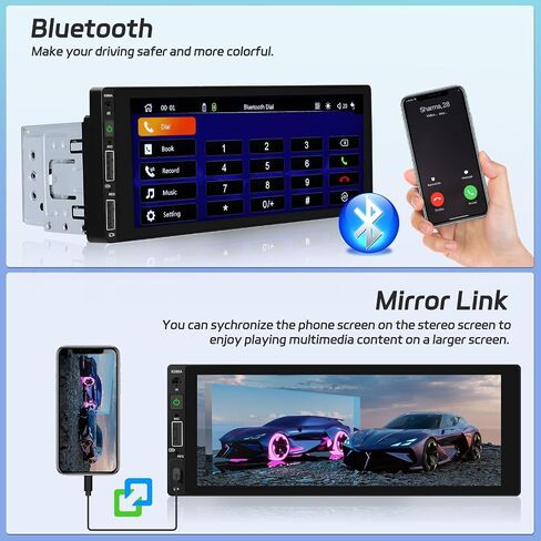 Hikity Single Din Car Stereo Apple Carplay Android Auto Car Radio 6.9 Inch Touchscreen Bluetooth 5.0 Mirror Link FM EQ SWC, Car Audio Receiver with USB, SWC, MIC, TF, AUX-in in Saudi Arabia