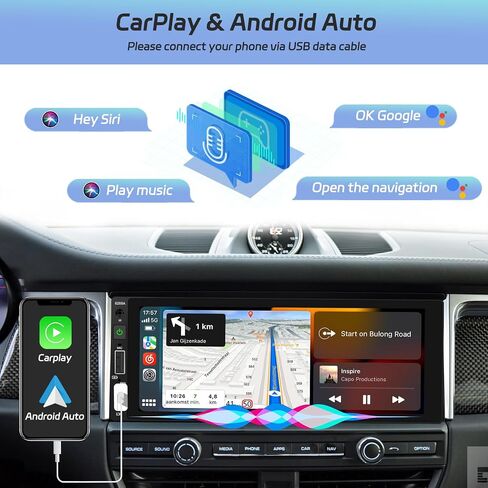 راديو سيارة ستيريو بشاشة لمس 6.9 بوصات من Apple Carplay مع بلوتوث 5.0 يدعم Android Auto Mirror Link FM EQ SWC، مستقبل صوت السيارة مع USB/SWC/MIC/TF/AUX-in in Kuwait