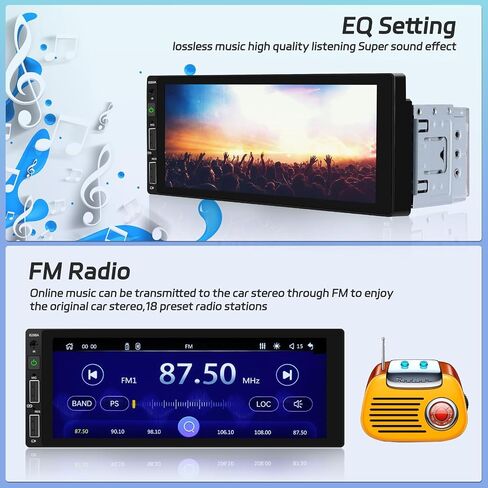 Hikity Single Din Car Stereo Apple Carplay Android Auto Car Radio 6.9 Inch Touchscreen Bluetooth 5.0 Mirror Link FM EQ SWC, Car Audio Receiver with USB, SWC, MIC, TF, AUX-in in Saudi Arabia