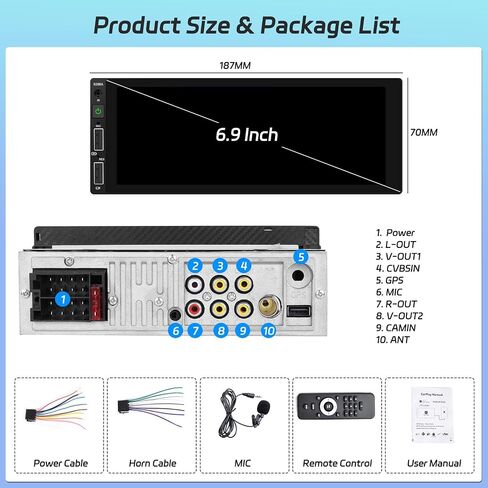 Hikity Single Din Car Stereo Apple Carplay Android Auto Car Radio 6.9 Inch Touchscreen Bluetooth 5.0 Mirror Link FM EQ SWC, Car Audio Receiver with USB, SWC, MIC, TF, AUX-in in Saudi Arabia