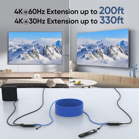 موسع PWAY 4K@60 هرتز HDMI عبر إيثرنت (Cat7/Cat6/Cat5e) إلى 200 قدم/330 قدم - إشارة فائقة الدقة، نقل سلس، دعم وظيفة EDID وPOE (جهاز الإرسال والاستقبال) in Kuwait