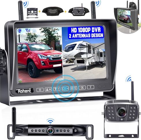 كاميرا احتياطية لاسلكية Rohent HD 1080P 2 كاميرا احتياطية لاسلكية مع شاشة لمس DVR مقاس 7 بوصات وإشارات رقمية ثابتة ونظام كاميرا الرؤية الخلفية in Kuwait