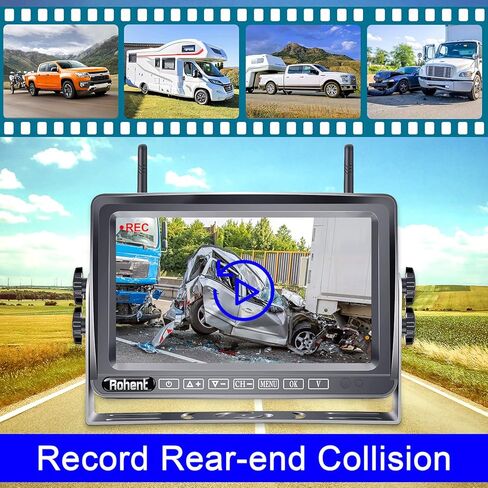 كاميرا احتياطية لاسلكية Rohent HD 1080P 2 كاميرا احتياطية لاسلكية مع شاشة لمس DVR مقاس 7 بوصات وإشارات رقمية ثابتة ونظام كاميرا الرؤية الخلفية in Kuwait