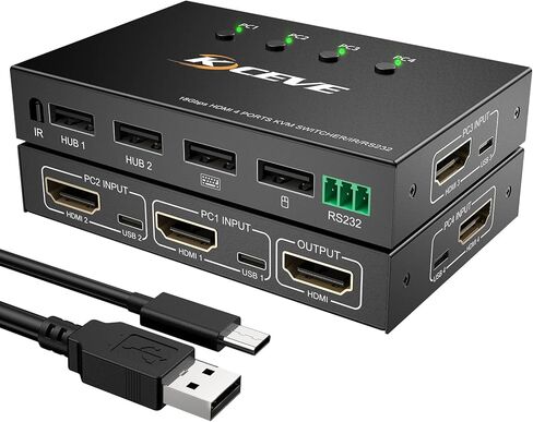 مفتاح KVM مع التحكم في المنفذ التسلسلي، 4K@60 هرتز 4 في 1 مخرج HDMI KVM صندوق محول للوحة مفاتيح الماوس والشاشة، يمكن أن يعمل مع Pi-kvm، متوافق مع نظام Windows/Linux/Mac in Kuwait